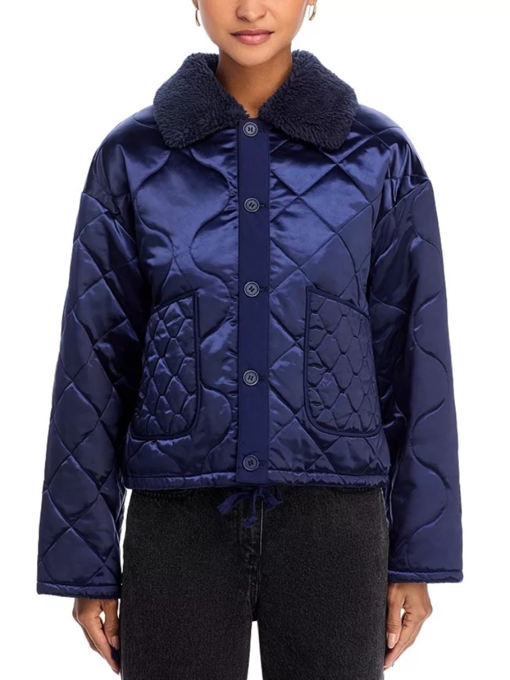 MOTHER The Army Brat Quilted Jacket Navy Sherpa Collar Utility Coat NWOT